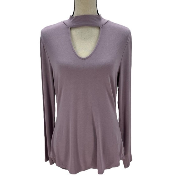 Ultra Flirt Tops - Ultra Flirt Long Sleeve Keyhole Neck T-Shirt - Purple - size XL
